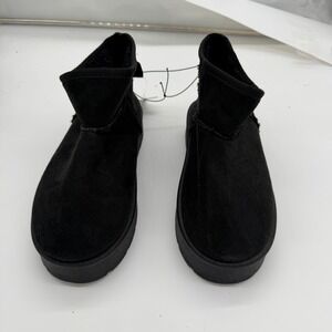 Love 83 Black Faux Suede Platform Ankle Boots Faux Fur Lined Size 10 NEW